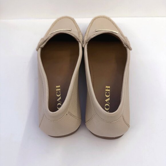 COACH (8) Fredrica Milk Loafer Flats Pebble Grain Leather Gold Beige Stone Taupe - Picture 6 of 14